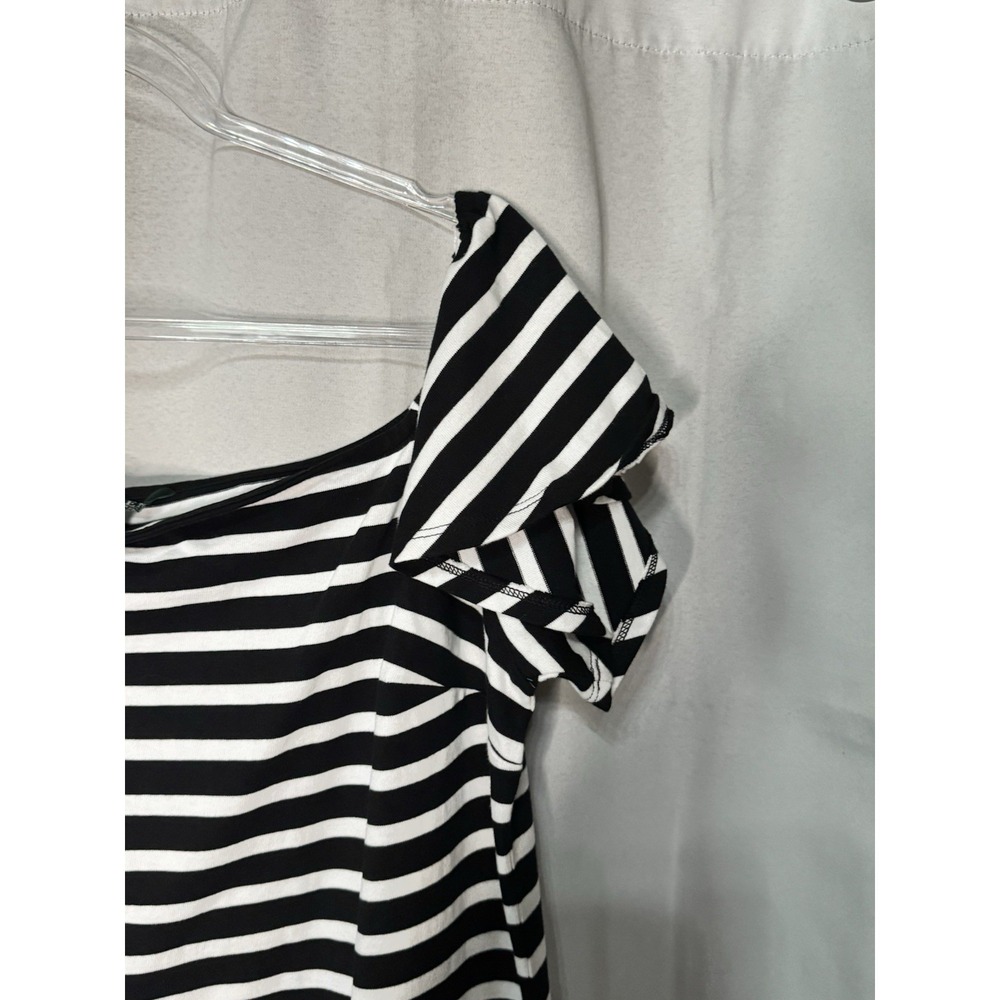 Lauren Ralph Lauren Black White Striped Knit Shift Dress 1X Scoop Neck Ruffle - Picture 3 of 5